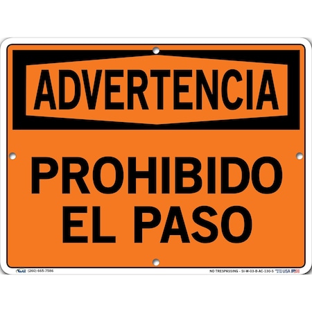 Vestil Aluminum Composite Sign, 9-1/2" Height, 12-1/2" Width, Aluminum Composite, Rectangle, Spanish SI-W-03-B-AC-130-S
