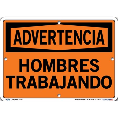 Vestil Aluminum Sign, 7-1/2" Height, 10-1/2" Width, Aluminum, Rectangle, Spanish SI-W-07-A-AL-040-S