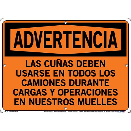 Vestil Aluminum Sign, 10-1/2" Height, 14-1/2" Width, Aluminum, Rectangle, Spanish SI-W-16-C-AL-063-S