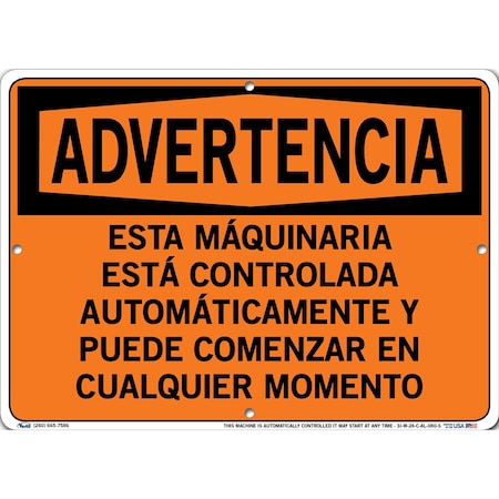 VESTIL Aluminum Sign, 10-1/2" Height, 14-1/2" Width, Aluminum, Rectangle, Spanish SI-W-24-C-AL-080-S