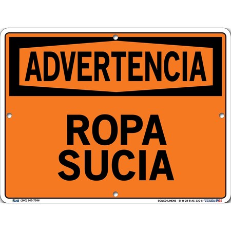 Vestil Aluminum Composite Sign, 9-1/2" Height, 12-1/2" Width, Aluminum Composite, Rectangle, Spanish SI-W-28-B-AC-130-S