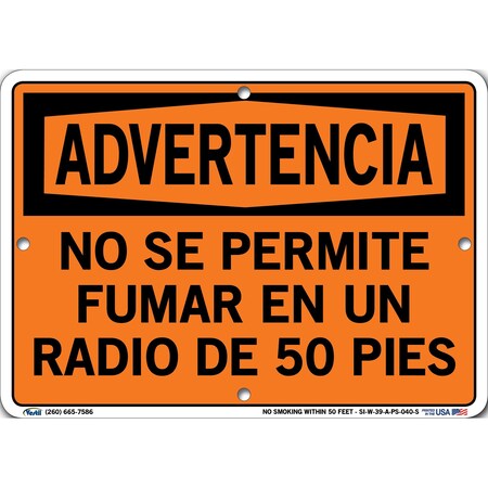Vestil Polystyrene Sign, 7-1/2" Height, 10-1/2" Width, Polystyrene, Rectangle, Spanish SI-W-39-A-PS-040-S