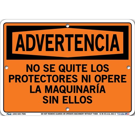 Vestil Aluminum Sign, 7-1/2" Height, 10-1/2" Width, Aluminum, Rectangle, Spanish SI-W-45-A-AL-063-S