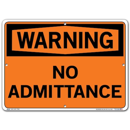 Vestil Aluminum Sign, 10-1/2" Height, 14-1/2" Width, Aluminum, Rectangle, English SI-W-49-C-AL-063