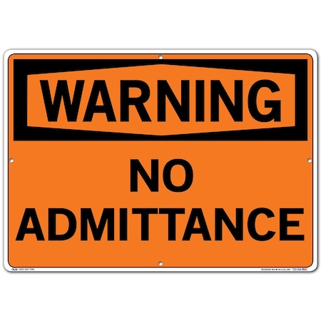 Vestil Aluminum Sign, 14-1/2" Height, 20-1/2" Width, Aluminum, Rectangle, English SI-W-49-E-AL-080