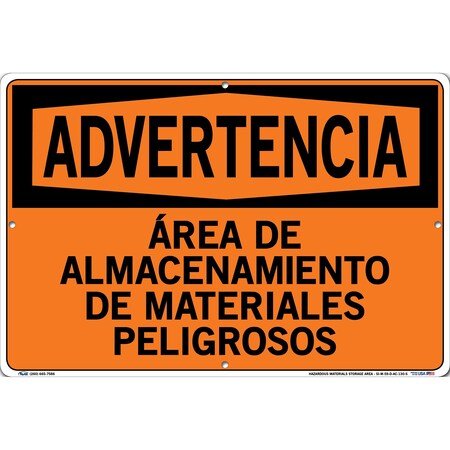 Vestil Aluminum Composite Sign, 12-1/2" Height, 18-1/2" Width, Aluminum Composite, Rectangle, Spanish SI-W-59-D-AC-130-S