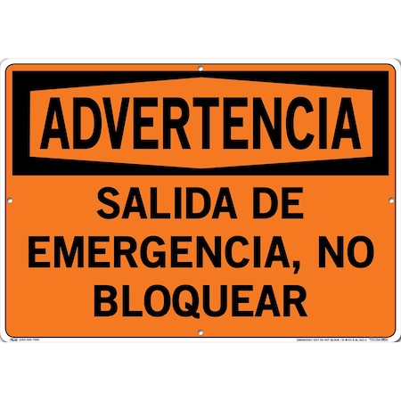 Vestil Aluminum Sign, 14-1/2" Height, 20-1/2" Width, Aluminum, Rectangle, Spanish SI-W-63-E-AL-063-S