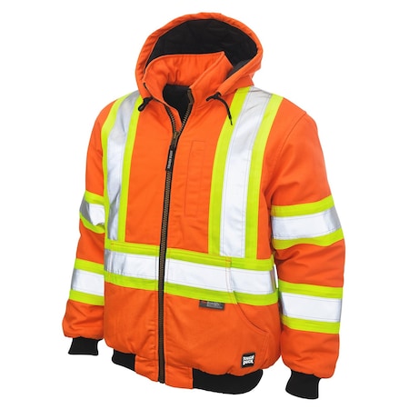 Tough Duck Hi-Vis Safety Bomber Jacket, 100% Cotton 10 oz Duck, Class 1 Type O, Orange, XL SJ251