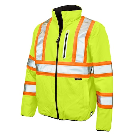 Tough Duck Hi-Vis Reversible Safety Jacket, 300D Ripstop, 100% Polyester, Class 3 Type R, Hi-Vis Green, M SJ271