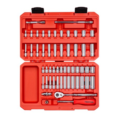 Tekton 1/4" Drive Socket and Ratchet Set, SAE, Metric, 55 pcs SKT05301