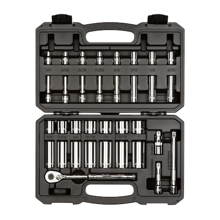 Tekton 3/8 Inch Drive 6-Point Socket and Ratchet Set, 34-Piece (1/4-1 in.) SKT15101