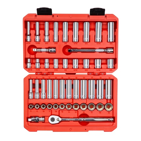 Tekton 3/8 Inch Drive 12-Point Socket and Ratchet Set, 46-Piece (5/16-3/4 in., 8-19 mm) SKT15302