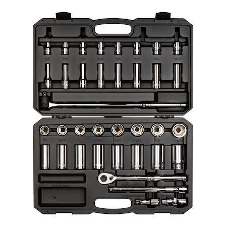 Tekton 1/2 Inch Drive 6-Point Socket and Ratchet Set, 37-Piece (3/8 - 1-5/16 in.) SKT25101
