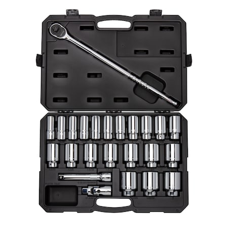 Tekton 3/4 Inch Drive Deep 6-Point Socket and Ratchet Set, 24-Piece (3/4-2 in.) SKT35106