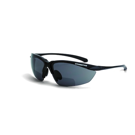 Crossfire Bifocal Safety Glasses, Matte Black 2 Diopter, Smoke Lens 92120