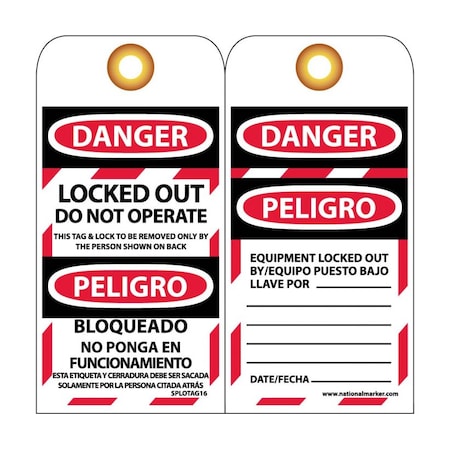 Nmc Danger Locked Out Do Not Operate Bilingual Tag, Pk10 SPLOTAG16