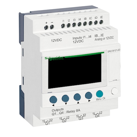 Schneider Electric Compact smart relay, Zelio Logic SR2 SR3, 12 IO, 12V DC, clock, display SR2B121JD