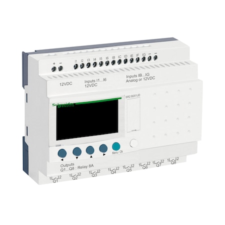 Schneider Electric Compact smart relay, Zelio Logic SR2 SR3, 20 IO, 12V DC, clock, display SR2B201JD