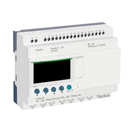 Schneider Electric Modular smart relay, Zelio Logic SR2 SR3, 26 IO, 12V DC, clock, display SR3B261JD