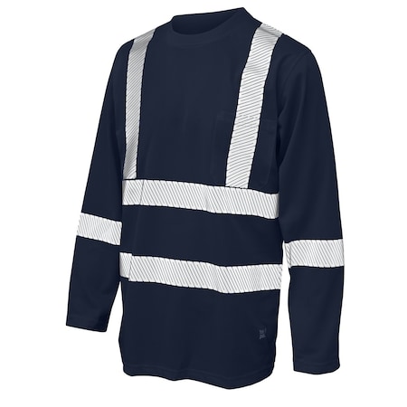 Tough Duck Hi-Vis Long Sleeve T-Shirt, 100% Polyester Micro-Mesh, Navy, XL ST081