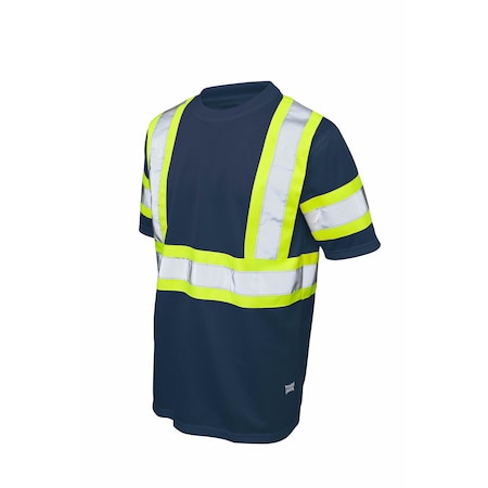 Tough Duck Hi-Vis Short Sleeve T-Shirt, 100% Polyester Micro-Mesh, Navy, L ST091