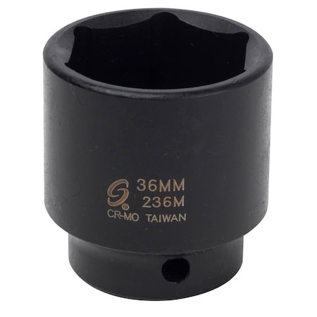 Sunex 1/2" Drive, 36mm Size, Metric Socket, 6 Points, 1/2"Dr, 36mm 236M
