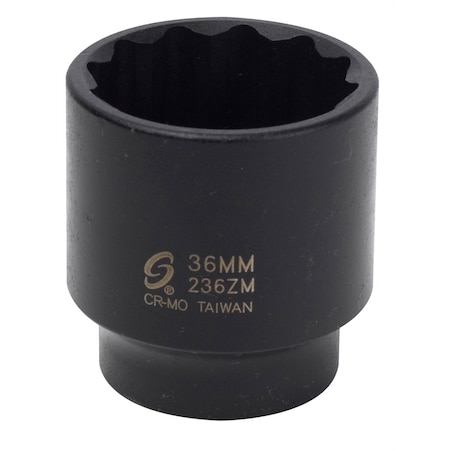 Sunex 1/2" Drive, 36mm Size, Metric Socket, 12 Points, 36mm 236ZM