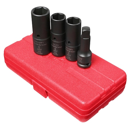 Sunex 1/2" Drive Deep Thin Wall Flip Impact Socket Set, SAE, Metric, 4 pcs 2724