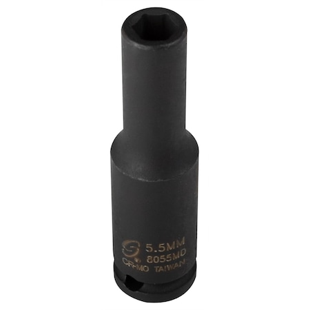 Sunex 1/4" Drive, 5.5mm Size, Metric Socket, 6 Points, Deep, 6 pt., 1/4"Dr, 5.5mm 8055MD