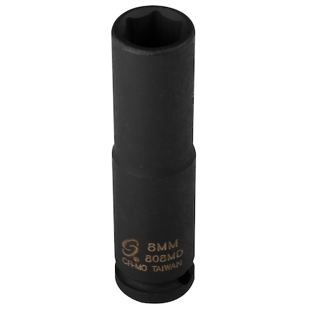 Sunex 1/4" Drive, 8mm Size, Metric Socket, 6 Points, Deep, 6 pt., 1/4" Drive, 8mm 808MD