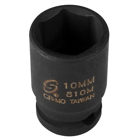 Sunex 1/4" Drive, 10mm Size, Metric Socket, 6 Points, Impct Sckt, Stand, 6 pt., 1/4" Drive, 10mm 810M