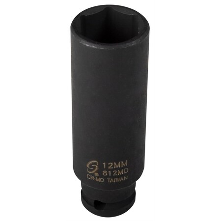 Sunex 1/4" Drive, 12mm Size, Metric Socket, 6 Points, Impct Sckt, Deep, 6 pt., 1/4" Drive, 12mm 812MD
