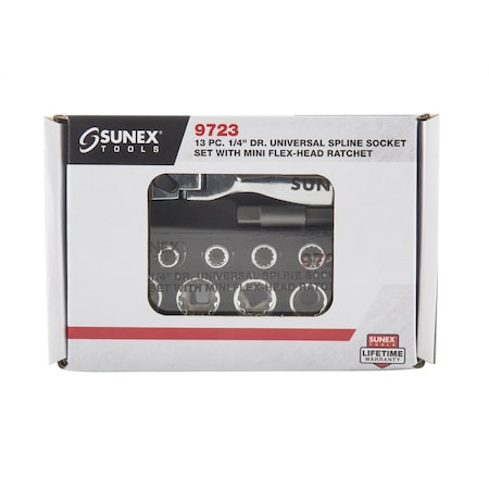 Sunex Universal Spline Socket Set, 13 Piece 1/4" Drive SUN9723