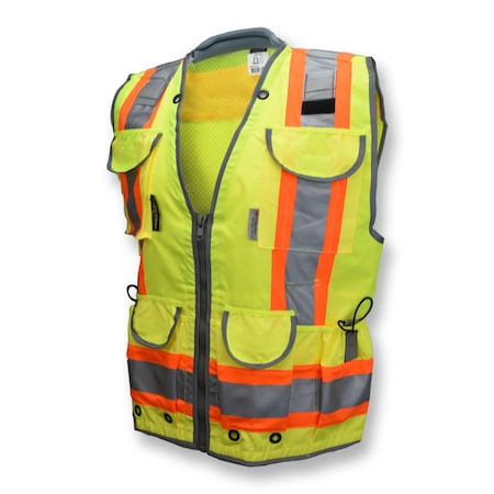 Radians Unisex Two-Tone Hi-Vis Engineer Vest, Woven Polyester Front/Mesh Back, Zipper, Hi-Vis Green SV55-2ZGD-L