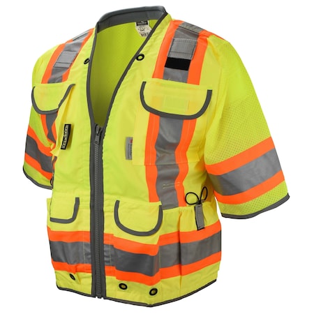 Radians Two-Tone Hi-Vis Engineer Vest w/Sleeves Xl Class 3 , Zipper 12 Pockets, 2 Mic Tab SV55-3ZGD-XL