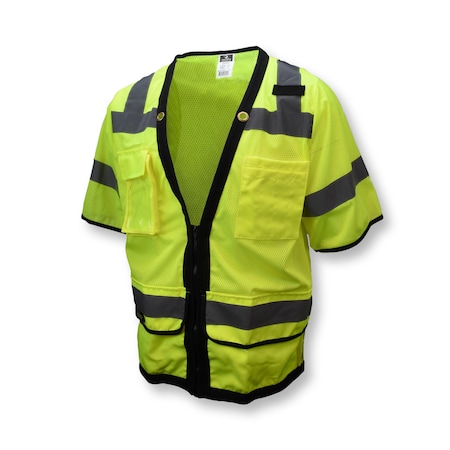 Radians Cl 3 HvyDty Zip Surveyor Lrg, 100% Polyester Mesh, Zipper Closure Closure, Type R Class 3, Size L SV59Z-3ZGD-L
