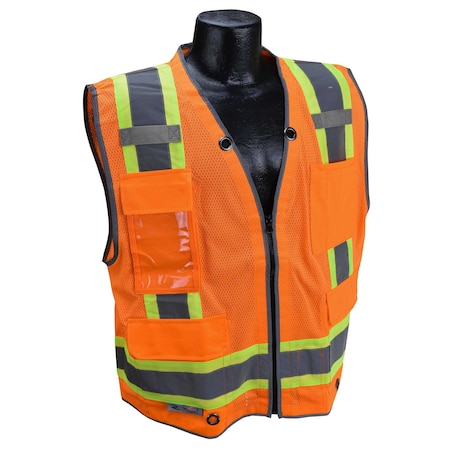 Radians SV6H Type R Class 2 Heavy Duty Two Tone Mesh Surveyor Vest with Solid Pockets, Orange, 4X-Large Size 4X - SV6HO-4X