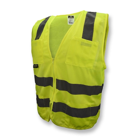 Radians Hi-Vis Safety Vest 4XL Class 2 Solid Back, , Zipper 6 Pockets SV8GM4X