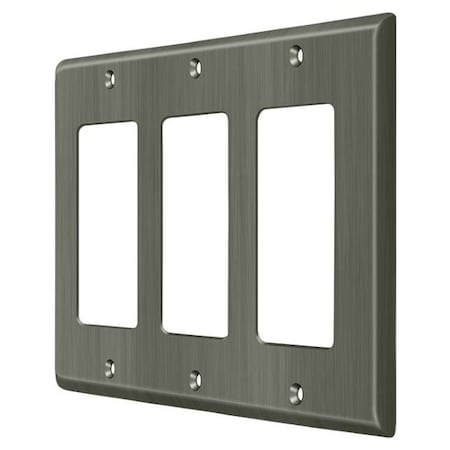 Deltana Triple Rocker Switch Plate, Number of Gangs: 3 Solid Brass, Antique Nickel Finish SWP4740U15A