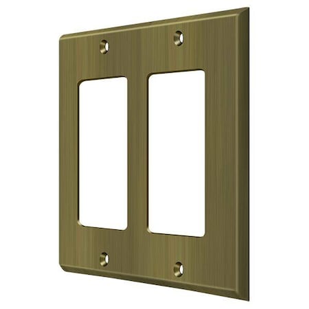 Deltana Double Rocker Switch Plate, Number of Gangs: 2 Solid Brass, Antique Brass Finish SWP4741U5