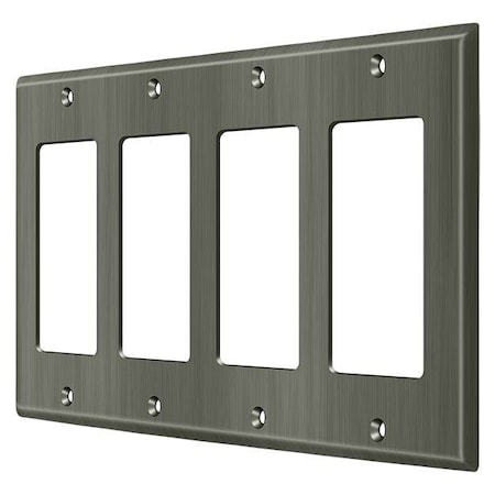 Deltana Quadruple Rocker Switch Plate, Number of Gangs: 4 Solid Brass, Antique Nickel Finish SWP4744U15A