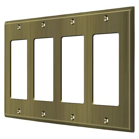 Deltana Quadruple Rocker Switch Plate, Number of Gangs: 4 Solid Brass, Antique Brass Finish SWP4744U5