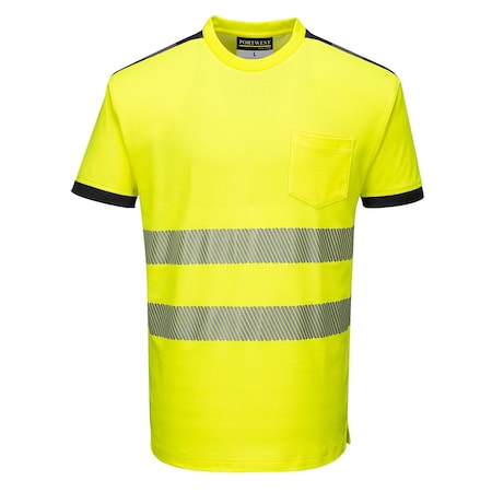Portwest PW3 Hi-Vis T-Shirt S/S, Class 2, Type R, 55% Cotton, 45% Polyester, Yellow/Black, XL T181