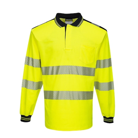 Portwest PW3 Hi-Vis Polo Shirt L/S, Class 3, Type R, 55% Cotton, 45% Polyester, Yellow/Black, L T184
