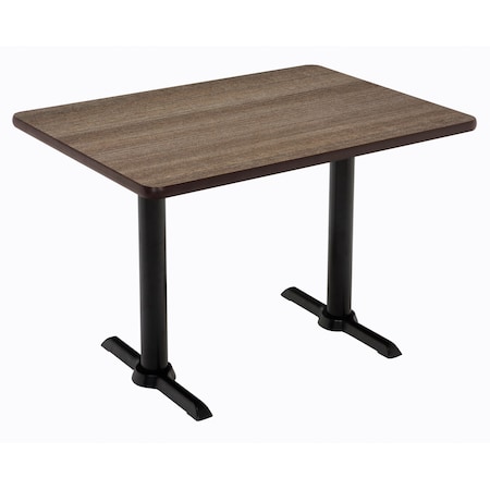 Kfi Rectangle KFI Mode 30" x 48" Conference Table, Studio Teak Finish, Black T-leg Base, Bistro Height T3048-B2065-BK-7960K-38