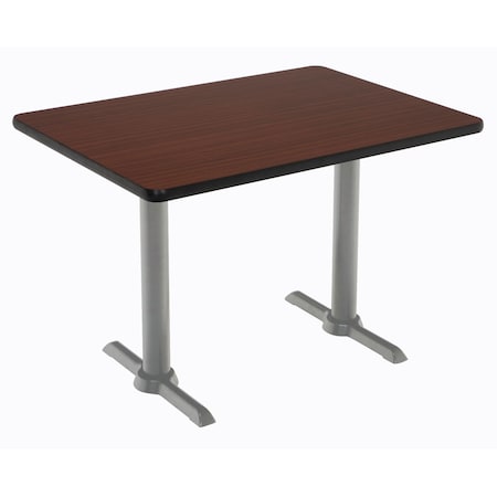 Kfi Rectangle KFI Mode 30" x 48" Conference Table, Mahogany Finish, Silver T-leg Base, Bistro Height T3048-B2065-SL-MH-38