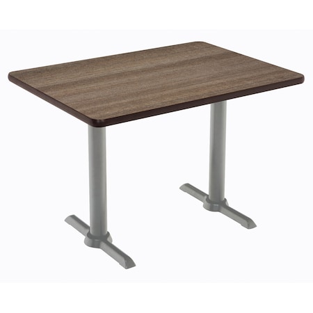 Kfi Rectangle KFI Mode 30" x 60" Conference Table, Studio Teak Finish, Silver T-leg Base, Bistro Height T3060-B2065-SL-7960K-38