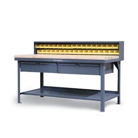 Strong Hold All-Purpose Shop Table, 28 Bins, 60" W T6036-28B-2DB-MT