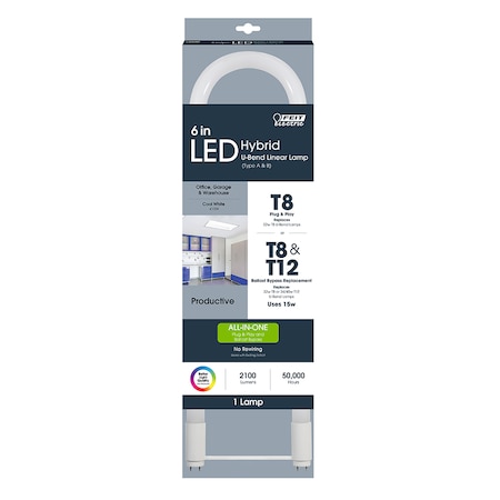 Feit Electric Light bulb, LED, 6in, T8, U-Bend, PK12 T848840/AB/U6/LED/12