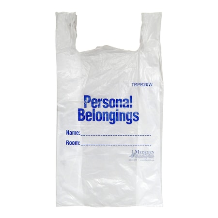 Medegen Medical Products Patient Belngng Bag, 6x26x8", Wht/Bl, PK500 TBPB20W